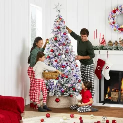 Best Choice Products 6ft Pre-Lit Christmas Pine Tree w/ Flocked Branches 250 Multicolored or Warm-White Light Modes