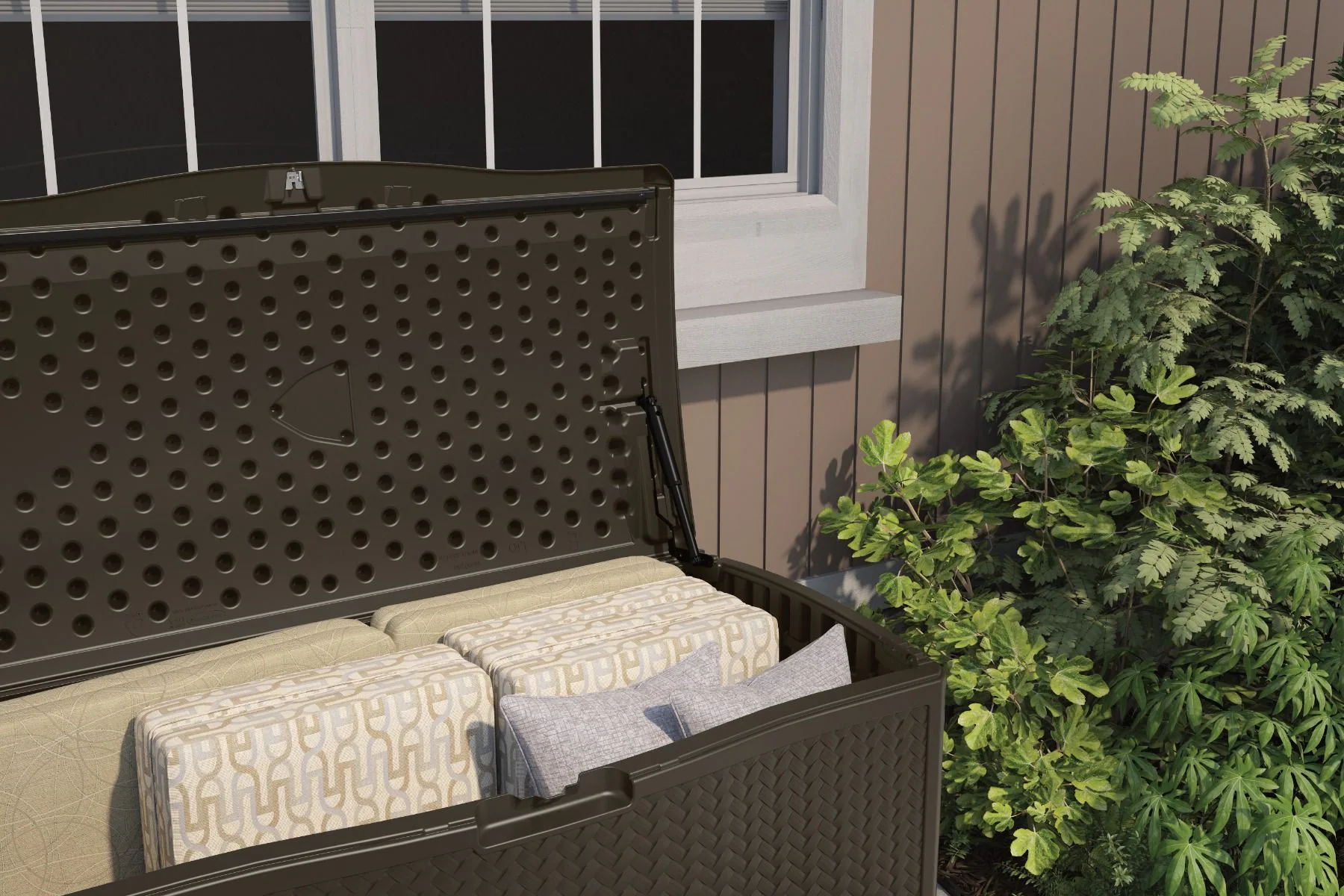 Suncast 52.75-in L x 29-in 124- Gallons Java Plastic Deck Box