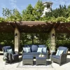 Ovios 5-Piece Rattan Patio Sofa Conversation Set with Blue Cushions