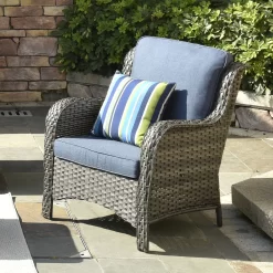 Ovios 5-Piece Rattan Patio Sofa Conversation Set with Blue Cushions