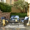 Ovios New Augtus 4-Piece Rattan Patio Conversation Set with Blue Cushions