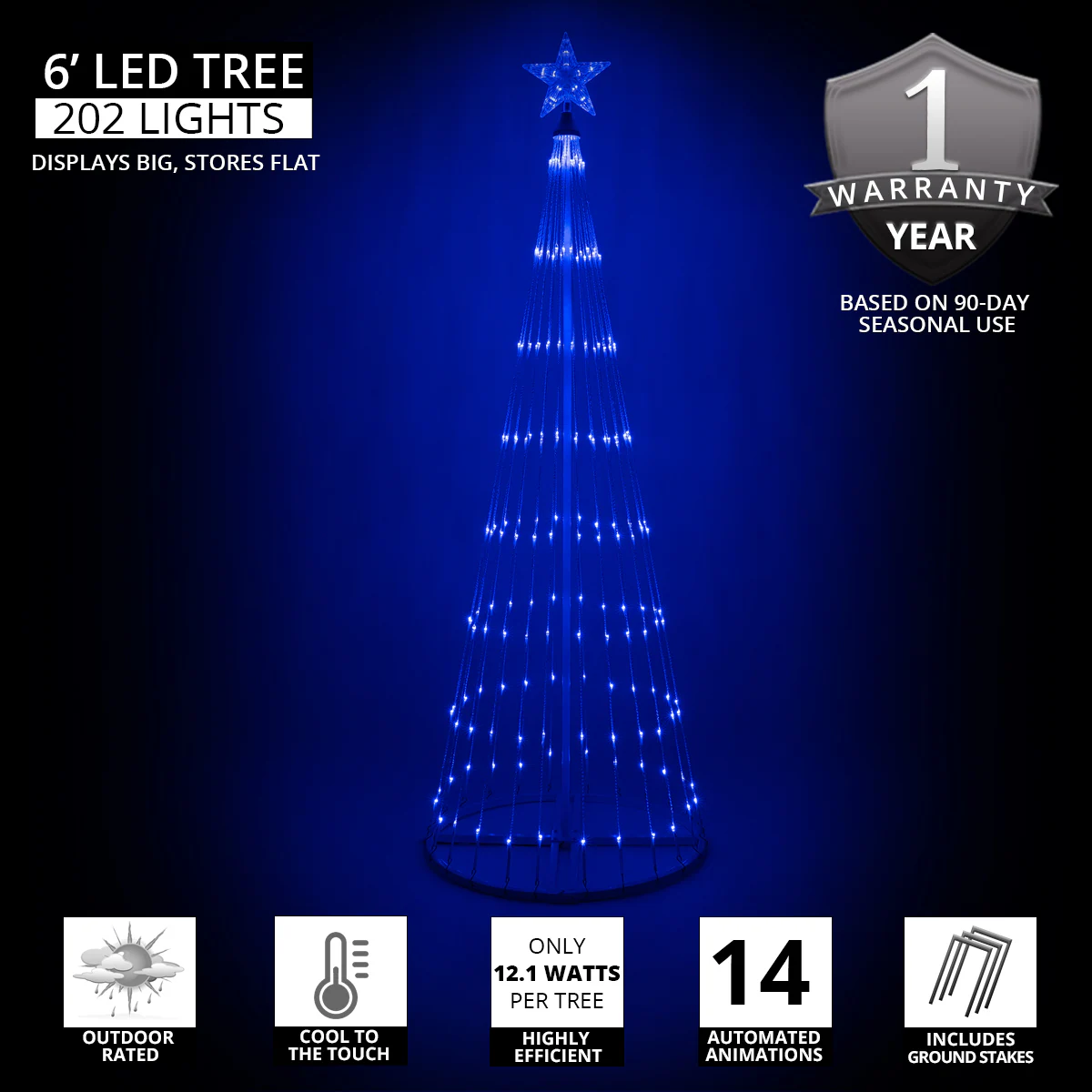 Kringle Traditions 72-in Christmas Tree Yard Decoration with Blue LED Lights