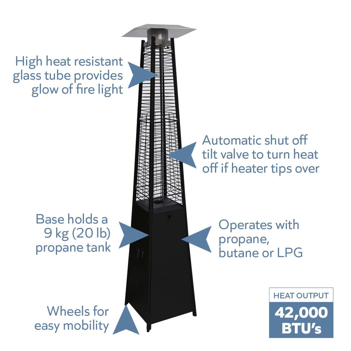 Blue Sky Outdoor Living 42000-BTU Black Steel Floorstanding Liquid Propane Patio Heater