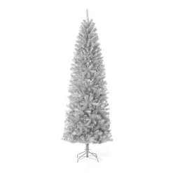 Glitzhome 7.5-ft Silver Tinsel Artificial Christmas Tree - Full Shape - Green - Standard Size - 1188 PVC Tips