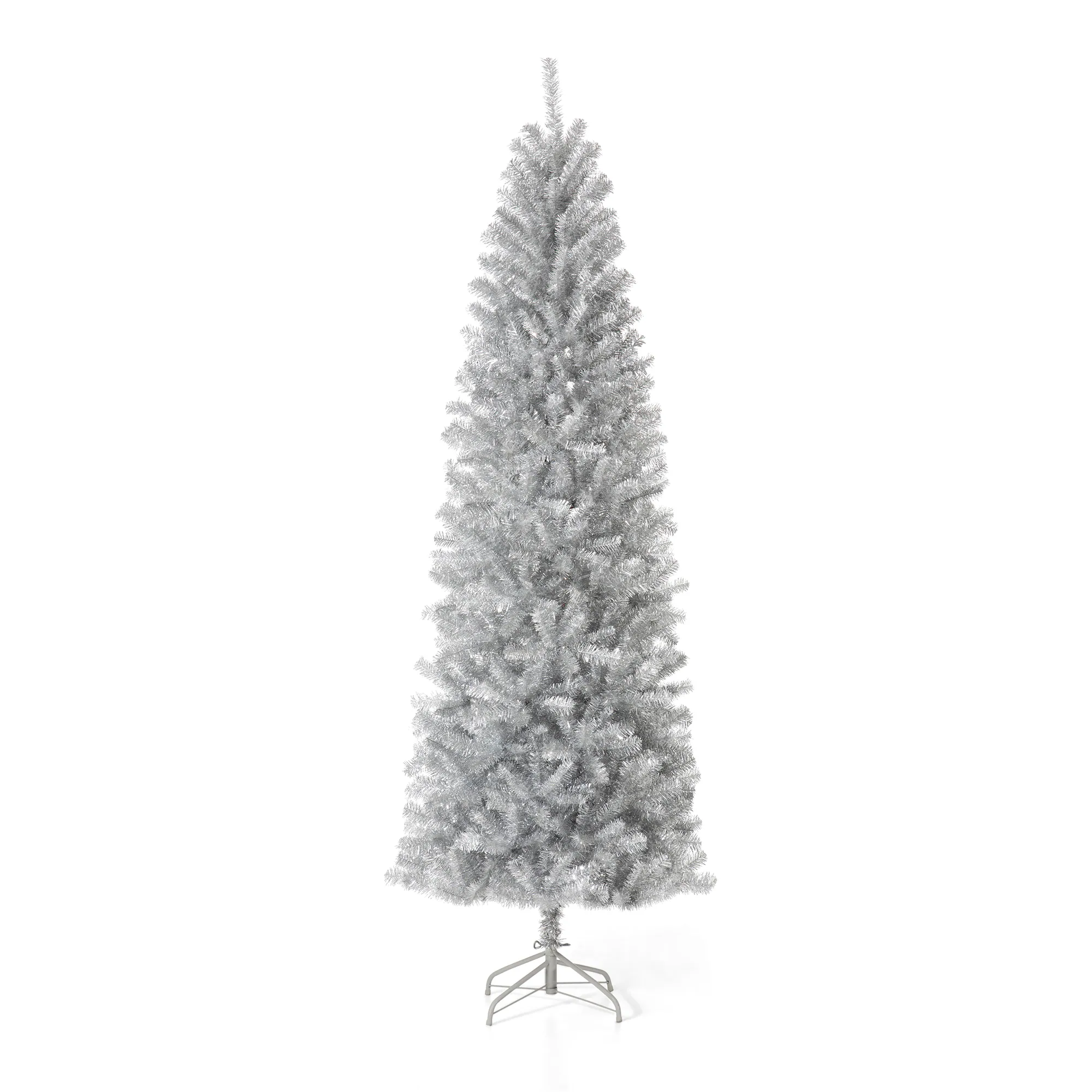 Glitzhome 7.5-ft Silver Tinsel Artificial Christmas Tree - Full Shape - Green - Standard Size - 1188 PVC Tips