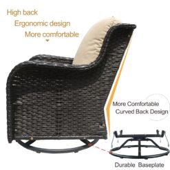 Ovios 2 Rattan Brown Wicker with Beige Cushions Iron Frame Swivel Rocking Chair with Off-white Cushioned Seat