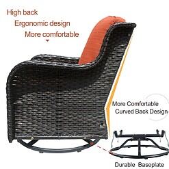 Ovios 2 Rattan Brown Wicker with Orange Red Cushions Iron Frame Swivel Rocking Chair with Orange Cushioned Seat