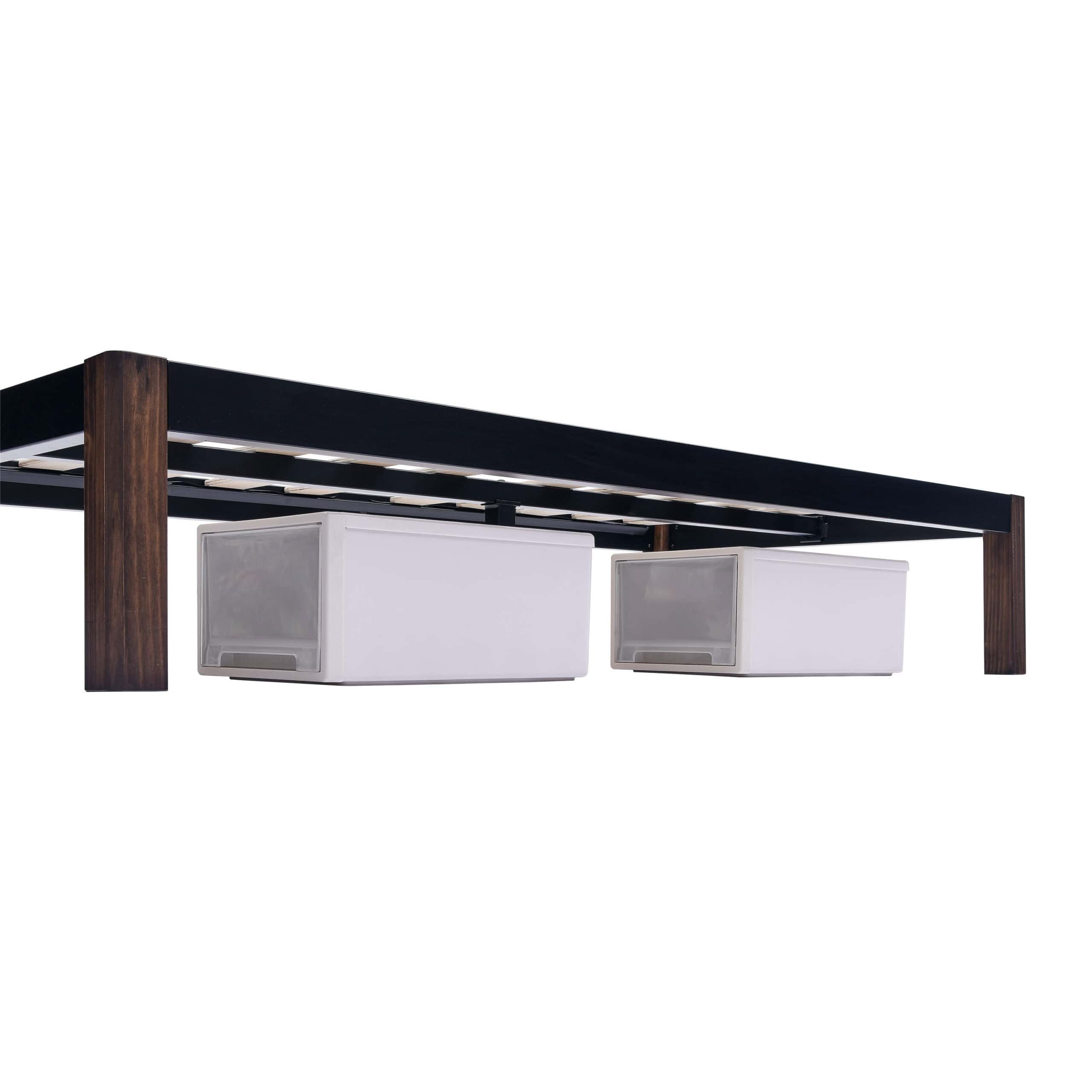 Mainstays King 14" Metal Platform Bed Frame with Wood Slats, Storage Space Under Frame, No Box Spring Required, Black/Wood