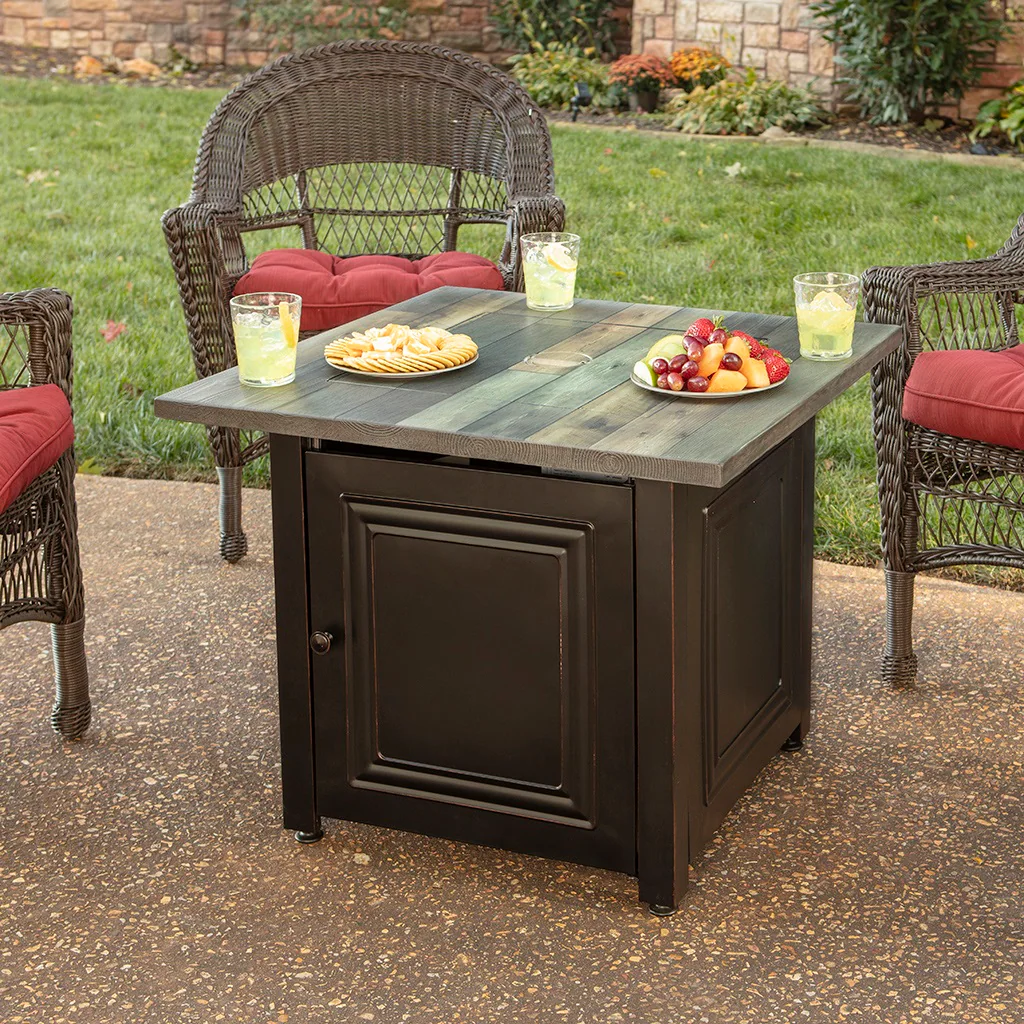 Endless Summer 30-in W Black and Orb Steel Square Propane Gas Fire Pit