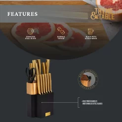 Thyme & Table 15-Piece Knife Block Set with Knife Sharpener