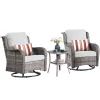 Ovios 2 Rattan Gray Wicker with Gray Cushions Metal Frame Swivel Rocking Chair with Gray Cushioned Seat