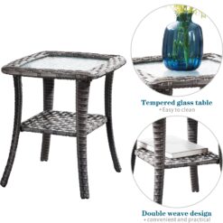 Ovios 2 Rattan Gray Wicker with Gray Cushions Metal Frame Swivel Rocking Chair with Gray Cushioned Seat