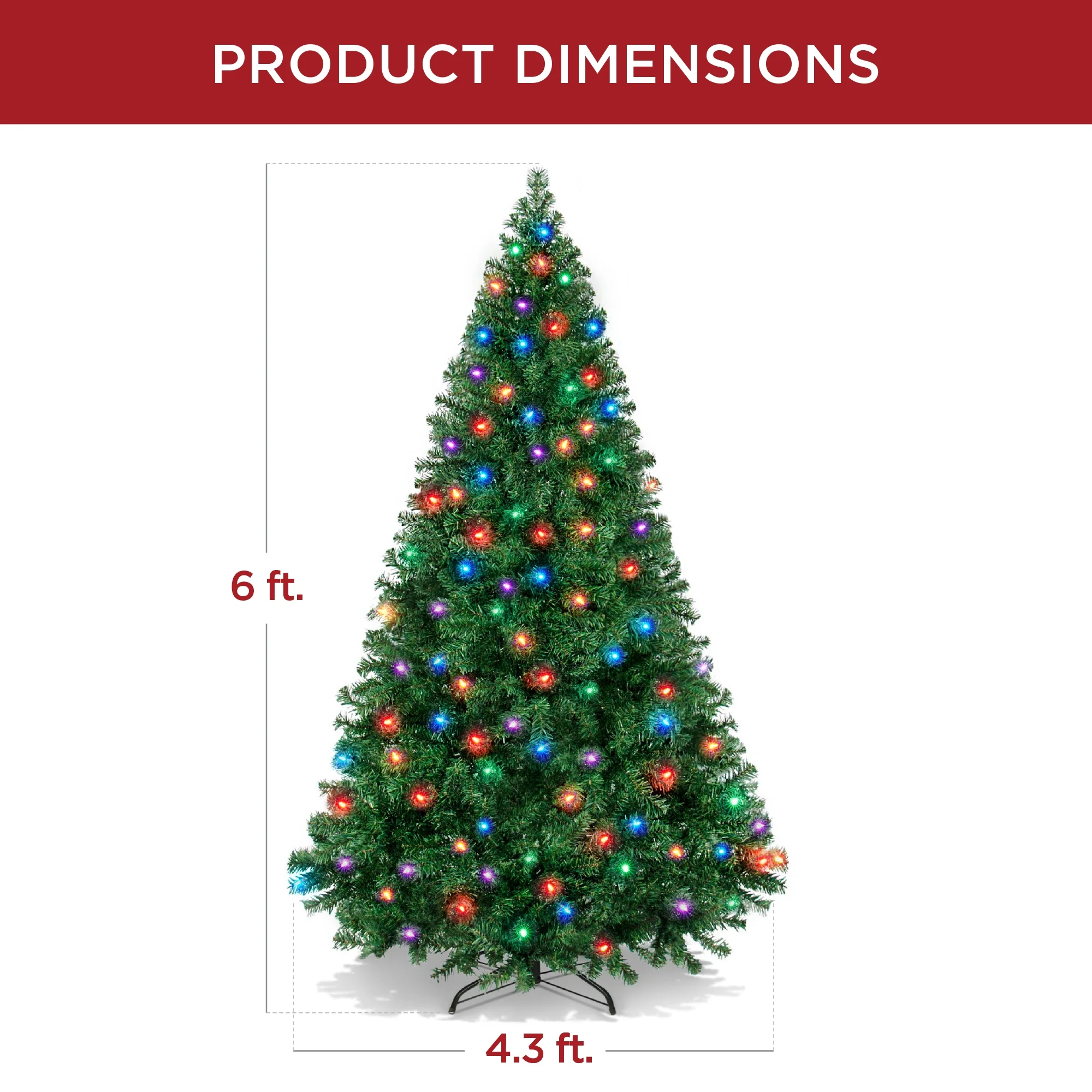 Best Choice Products 6ft Pre-Lit Premium Hinged Artificial Christmas Pine Tree w/ 1,000 Tips, 250 LED Lights, Metal Base