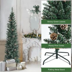 WELLFOR 6-ft Pencil Flocked Artificial Christmas Tree