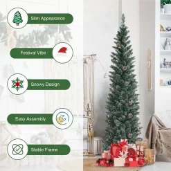WELLFOR 6-ft Pencil Flocked Artificial Christmas Tree