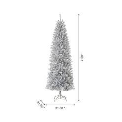 Glitzhome 7.5-ft Silver Tinsel Artificial Christmas Tree - Full Shape - Green - Standard Size - 1188 PVC Tips