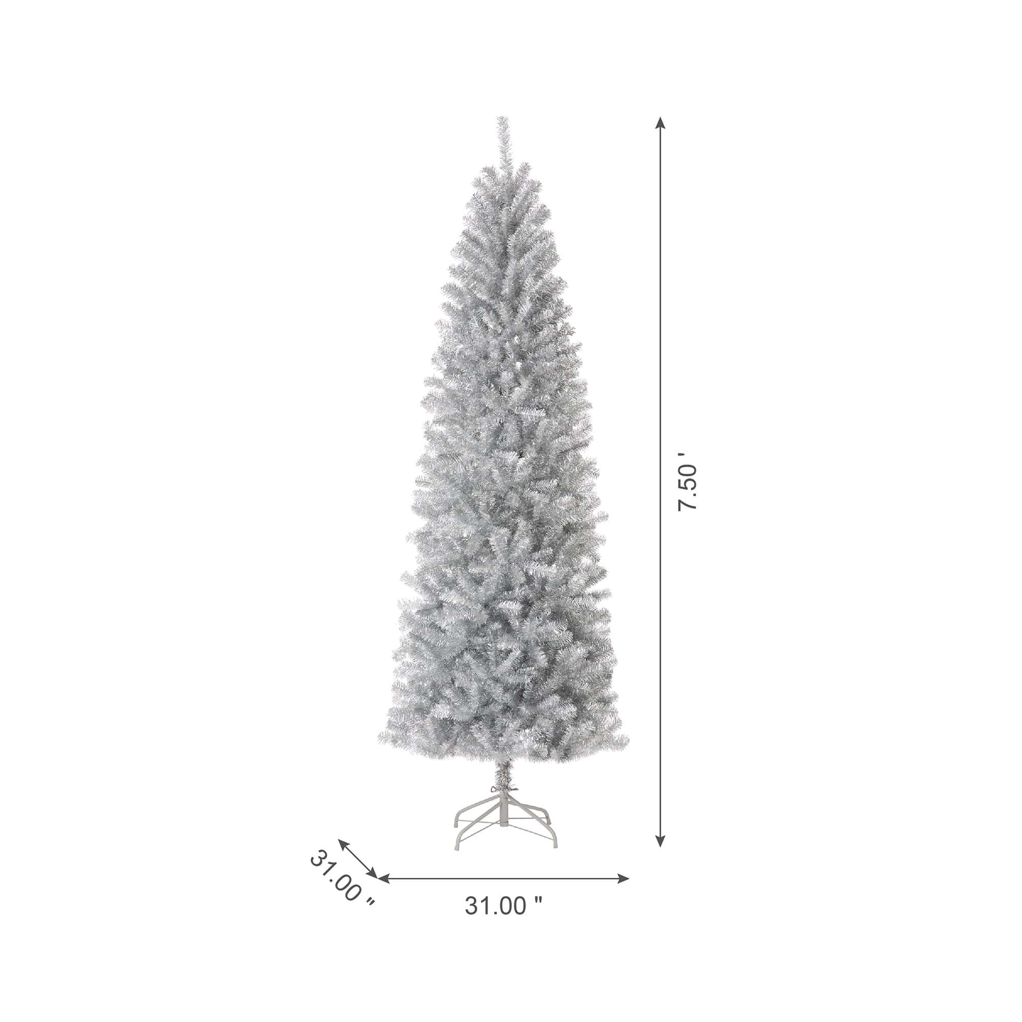 Glitzhome 7.5-ft Silver Tinsel Artificial Christmas Tree - Full Shape - Green - Standard Size - 1188 PVC Tips