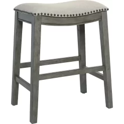 OSP Home Furnishings - Contemporary Wood Saddle Stool (Set of 2) - Gray