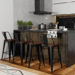 Simpli Home - Rayne Metal and Wood Counter Height Stool (Set of 4) - Black