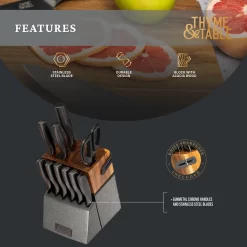 Thyme & Table 15-Piece Knife Block set with Sharpener, Gunmetal
