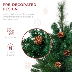 Best Choice Products Set of 2 24.5in Outdoor Scotch Pine Pathway Christmas Trees Decor w/ LED Lights, Pine Cones