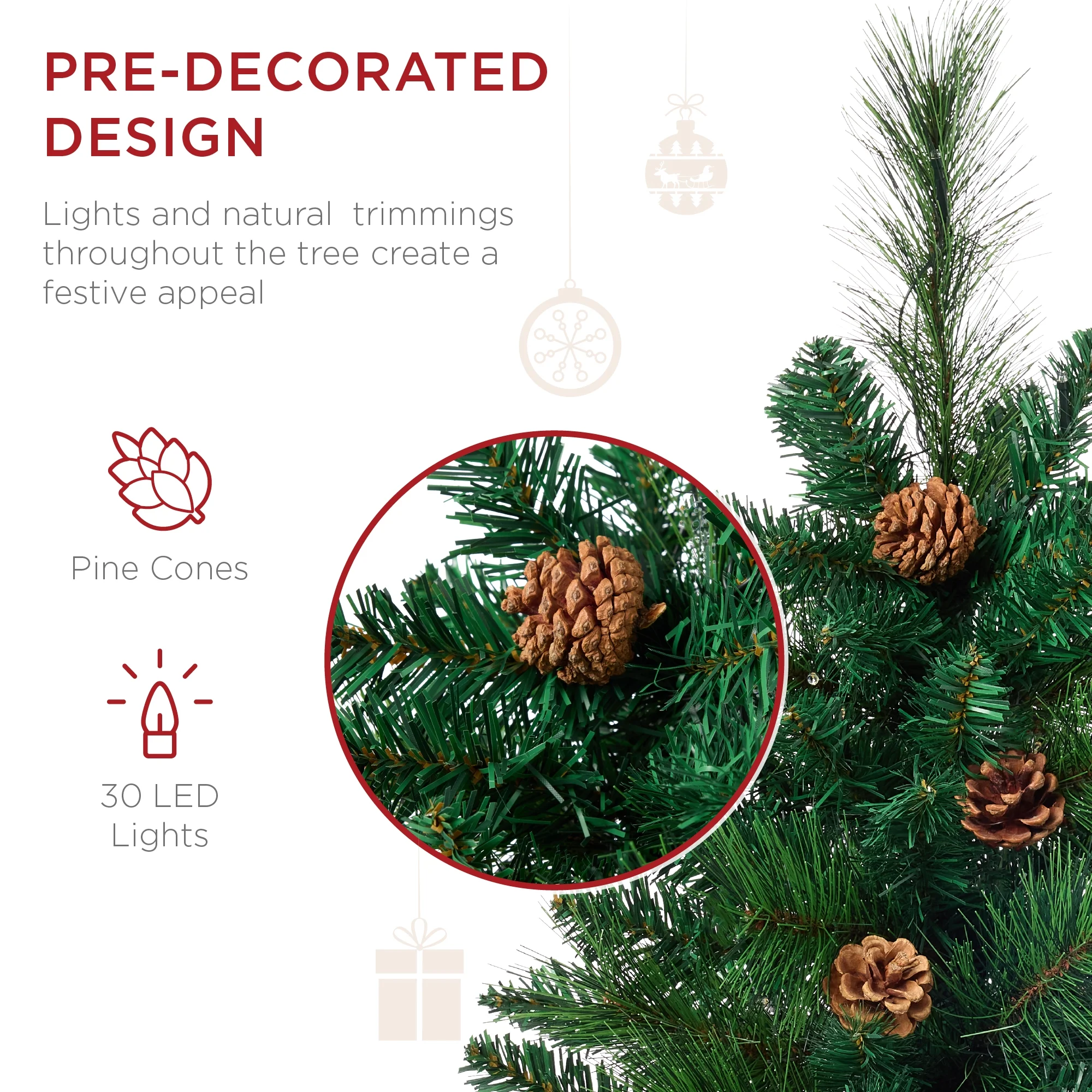 Best Choice Products Set of 2 24.5in Outdoor Scotch Pine Pathway Christmas Trees Decor w/ LED Lights, Pine Cones