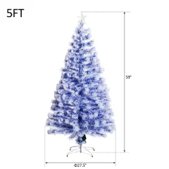 HOMCOM 5ft Tall Pre-Lit Douglas Fir Artificial Christmas Tree with Realistic Branches, Multi-Color LED Lights, Fiber Optics and 180 Tips - White/Blue