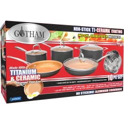 Gotham Steel Nonstick Pots and Pans 10 Piece Kitchen Ceramic Cookware Set Cooking Frying Skillet Sauce Pan Gray