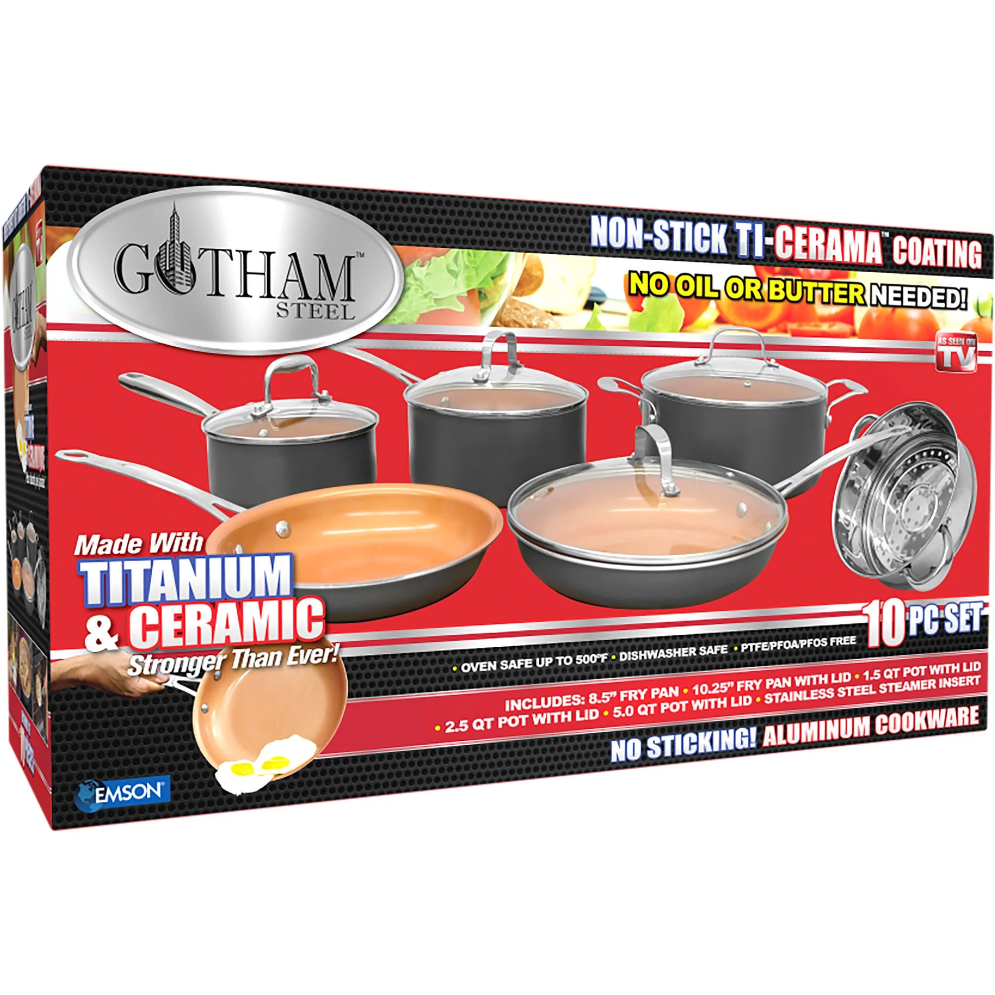 Gotham Steel Nonstick Pots and Pans 10 Piece Kitchen Ceramic Cookware Set Cooking Frying Skillet Sauce Pan Gray