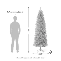 Glitzhome 7.5-ft Silver Tinsel Artificial Christmas Tree - Full Shape - Green - Standard Size - 1188 PVC Tips