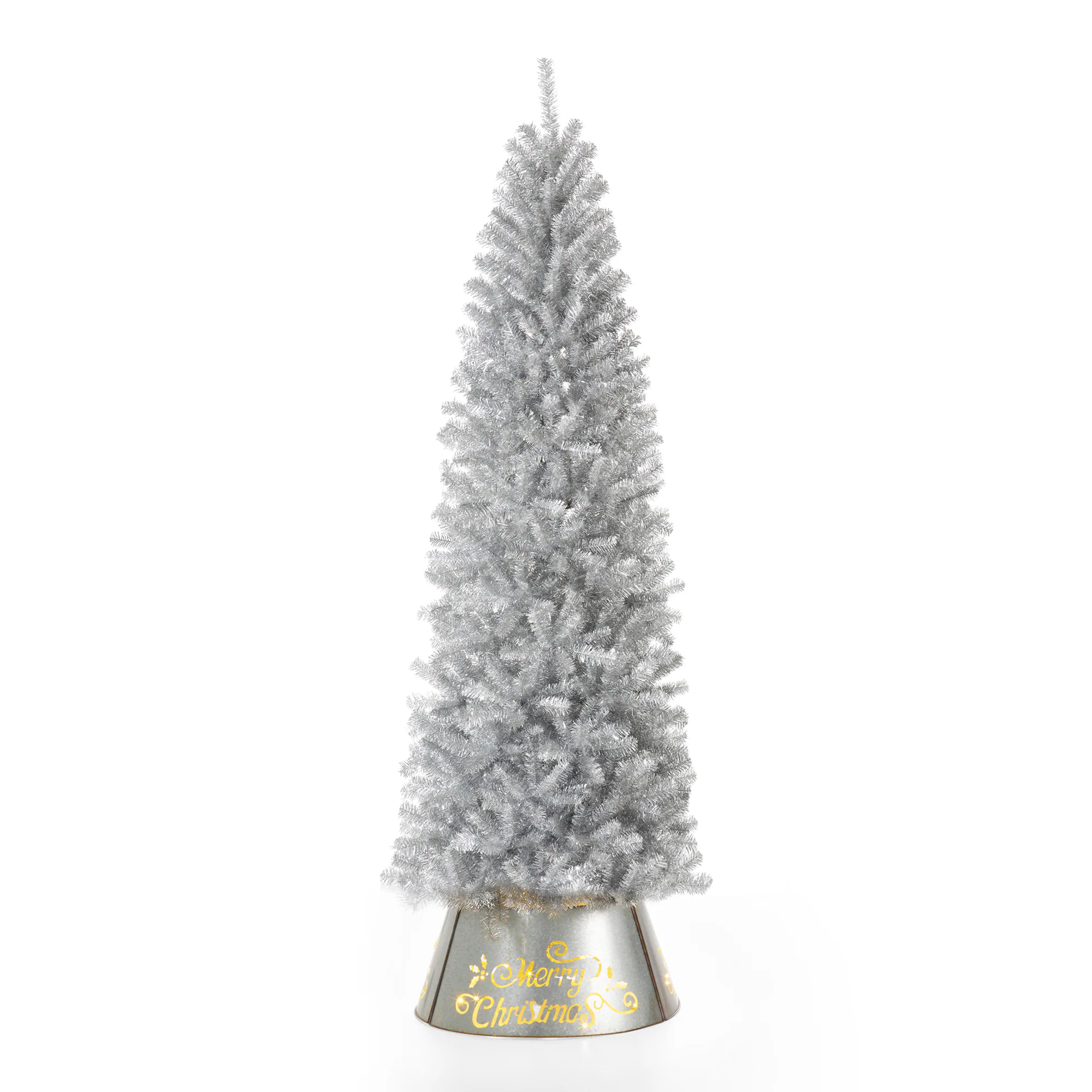 Glitzhome 7.5-ft Silver Tinsel Artificial Christmas Tree - Full Shape - Green - Standard Size - 1188 PVC Tips
