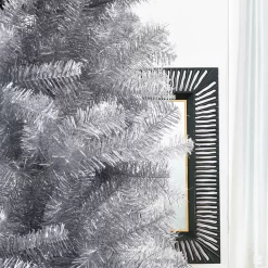 Glitzhome 7.5-ft Silver Tinsel Artificial Christmas Tree - Full Shape - Green - Standard Size - 1188 PVC Tips