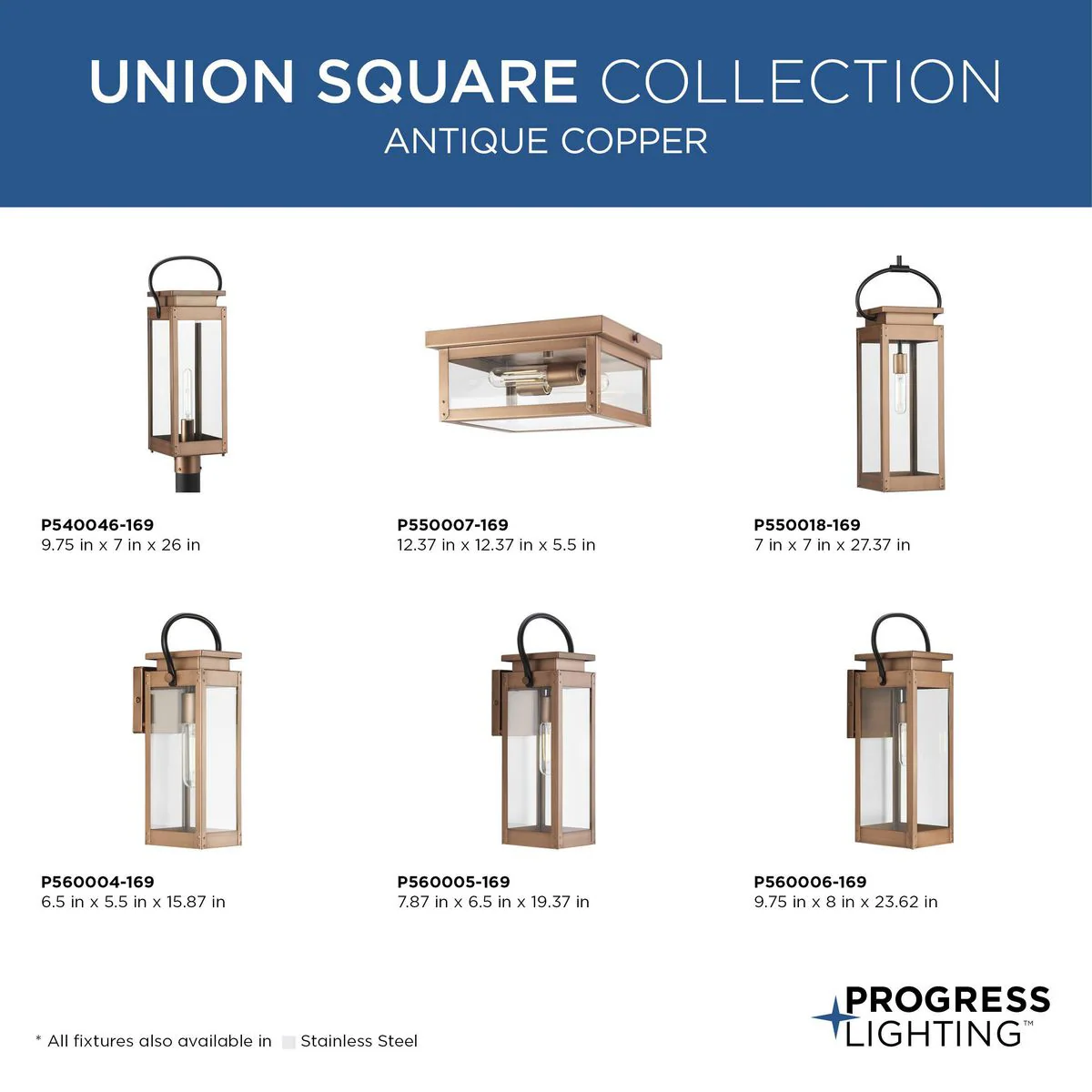Progress Lighting Union Square 1-Light 23.62-in H Antique Copper Outdoor Wall Light