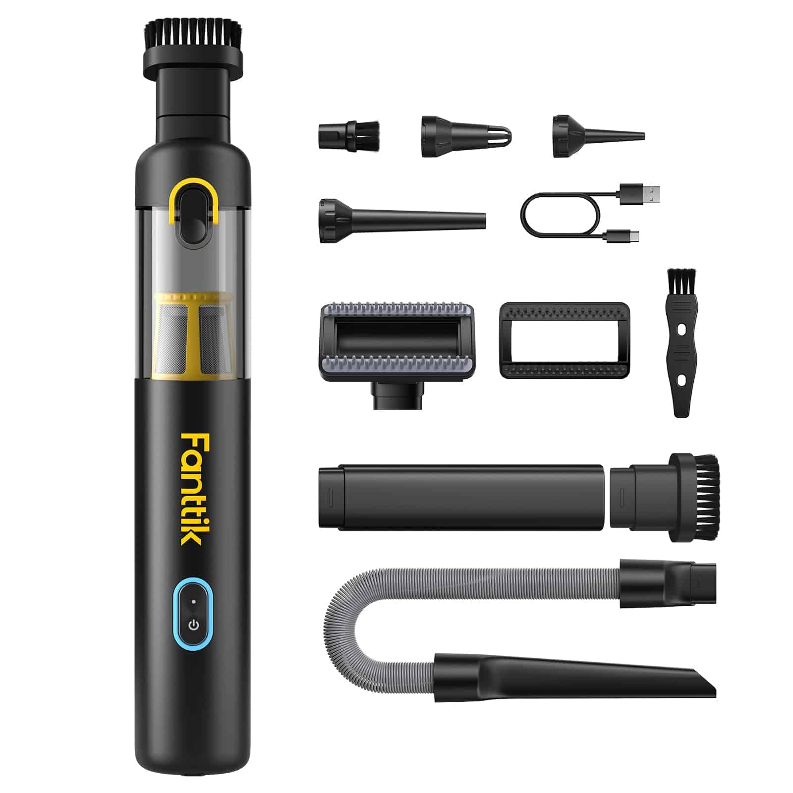 Fanttik Slim V8 Apex Cordless Car Vacuum, 19000PA Suction Power, 4 in 1 Portable Mini Vacuum, Type-C Charge, Black