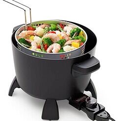 Presto 8-Quart Big Kettle, Steamer and Deep Fryer Multi-Cooker, Black