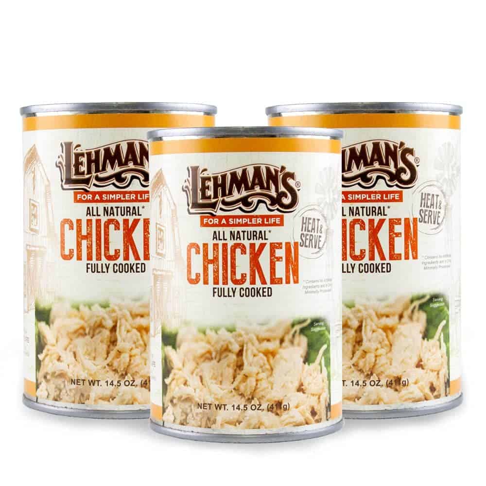 Lehman's All Natural Canned Meat, USA Made Ready to Eat for Everyday, Camping or Emergencies, 14.5 oz each, Pack of 3, Chicken