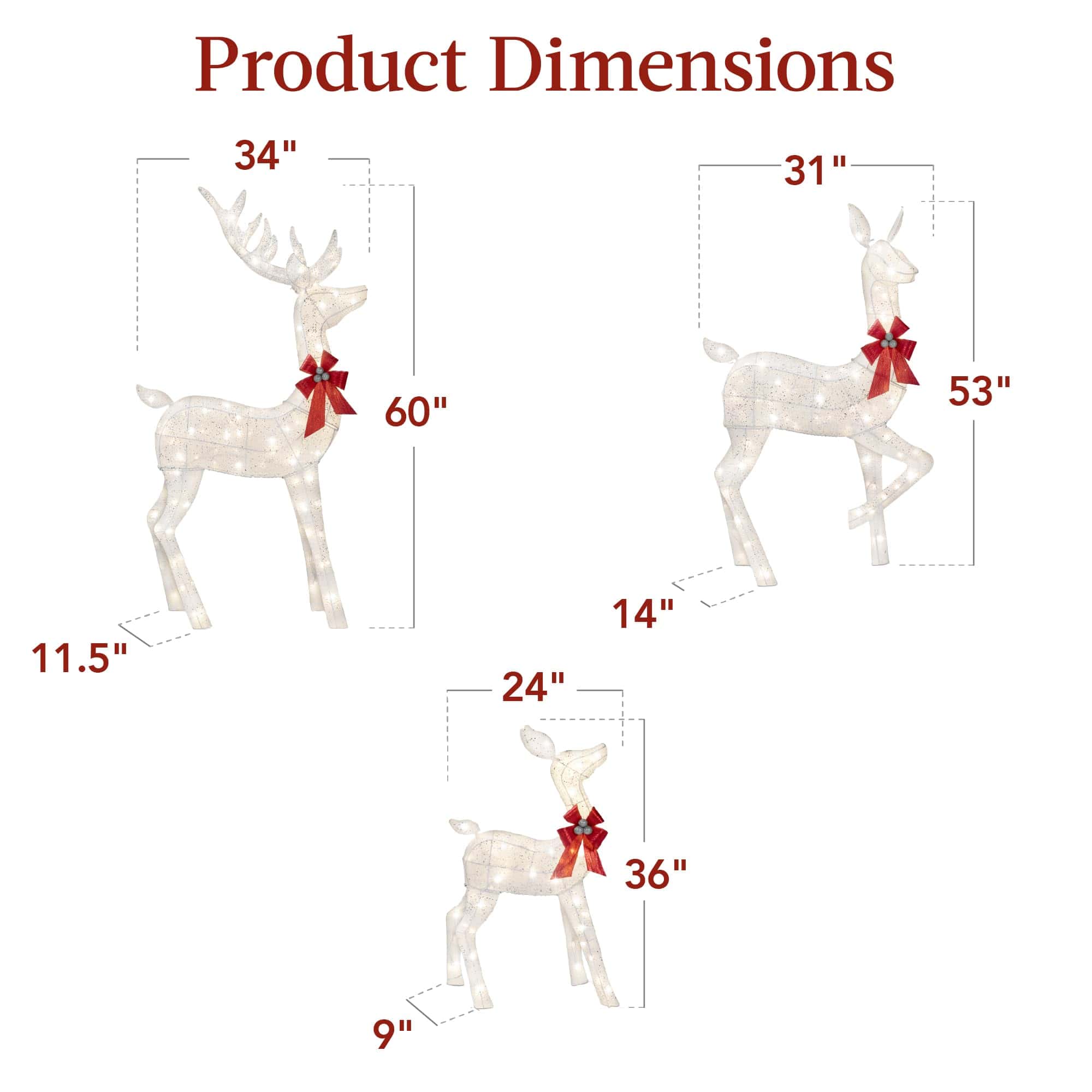 Best Choice Products 3-Piece Large Lighted Christmas Deer Family Set 5Ft Outdoor Yard Decoration - White