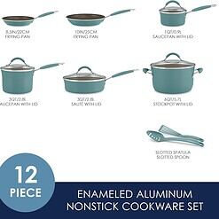 Rachael Ray Cucina Nonstick Cookware Pots and Pans Set, 12 Piece, Agave Blue