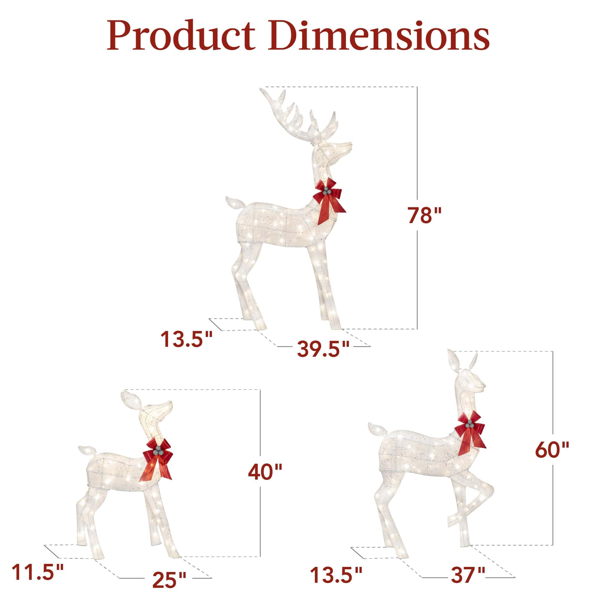 Best Choice Products 3-Piece Large Lighted Christmas Deer Family Set 6.5ft Outdoor Yard Decoration - White