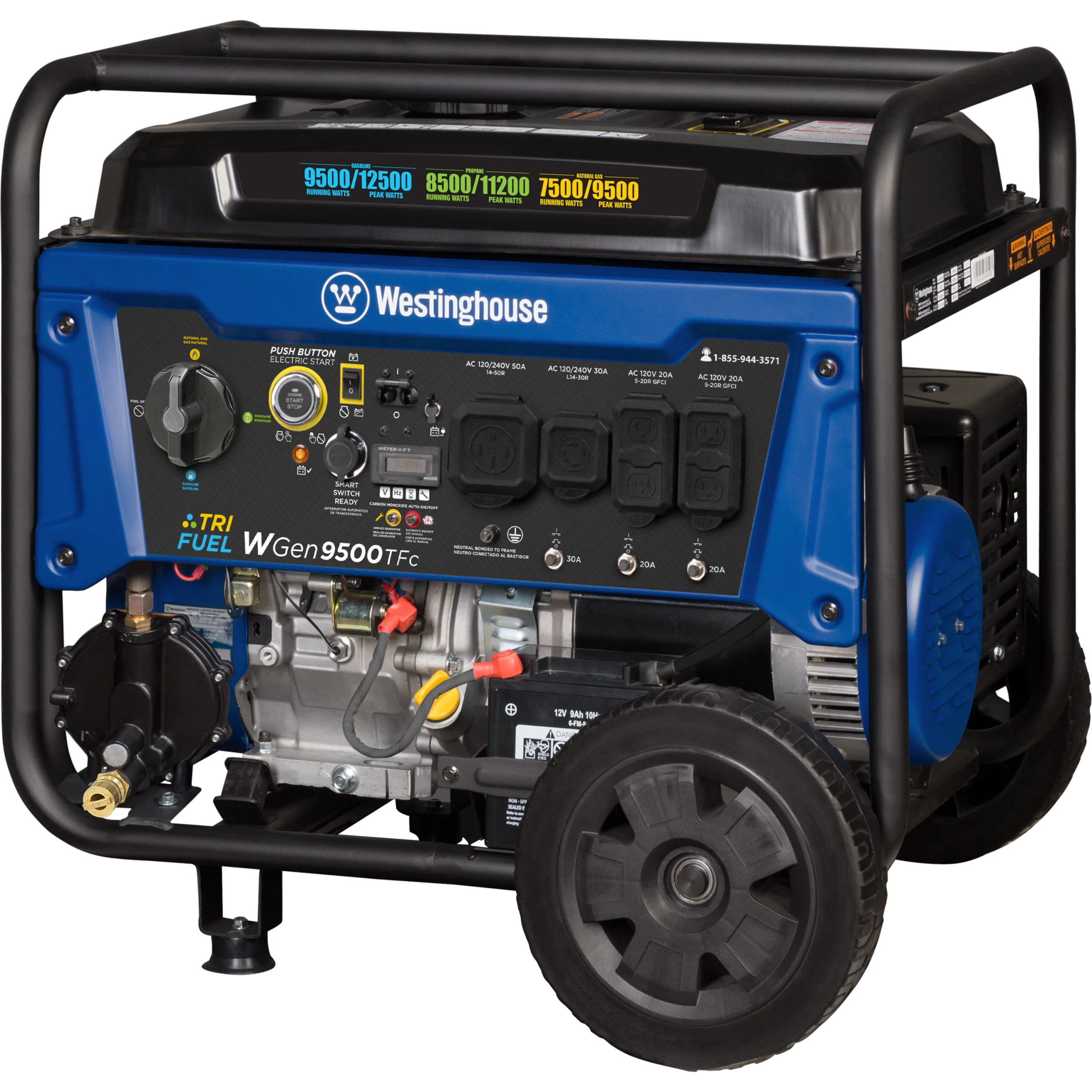 Westinghouse WGen9500TFc Remote Electric Start 12500 / 9500-Watt Tri Fuel (Gasoline/Propane/Natural Gas) Portable Generator