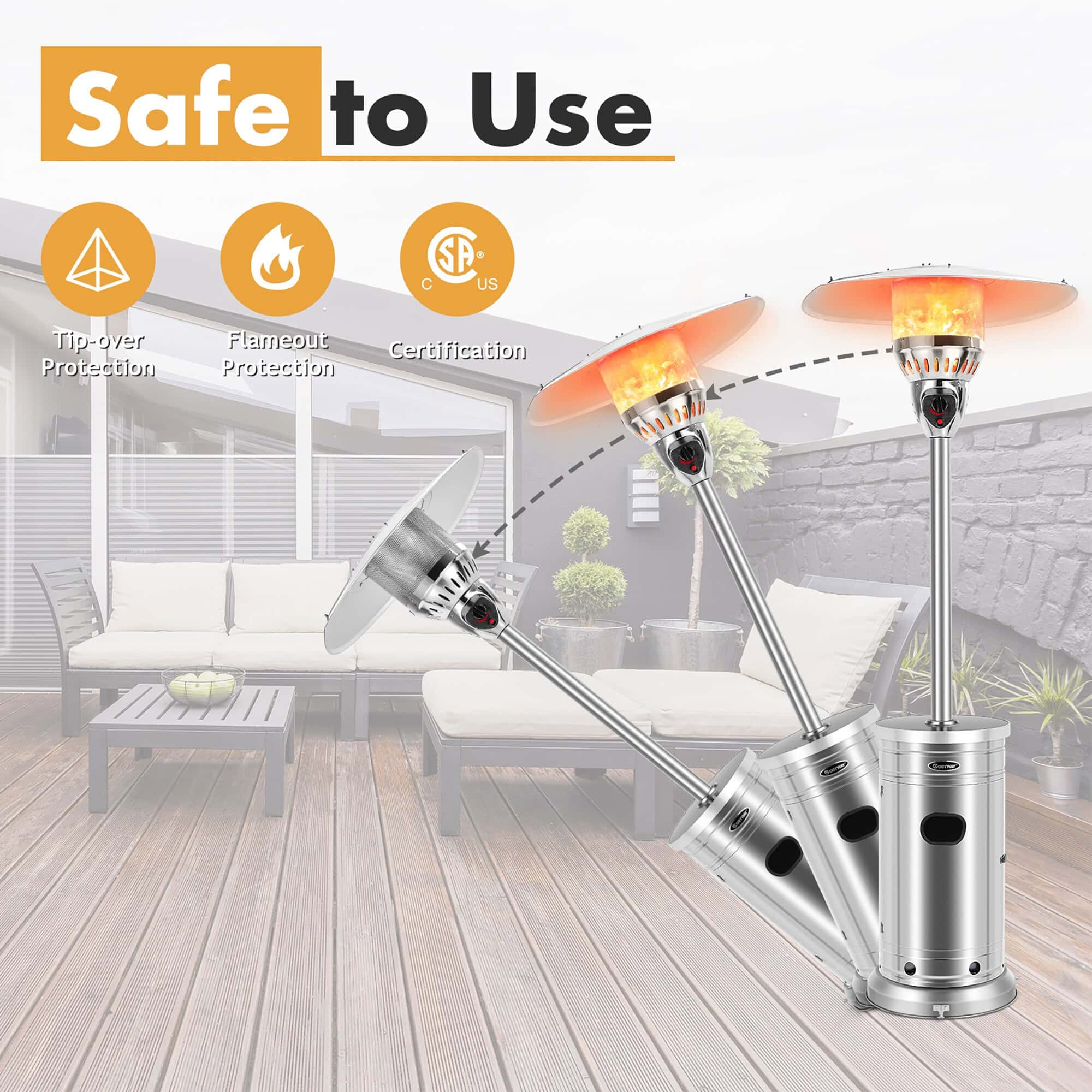 CASAINC 48000-BTU Silver Steel Floorstanding Liquid Propane Patio Heater