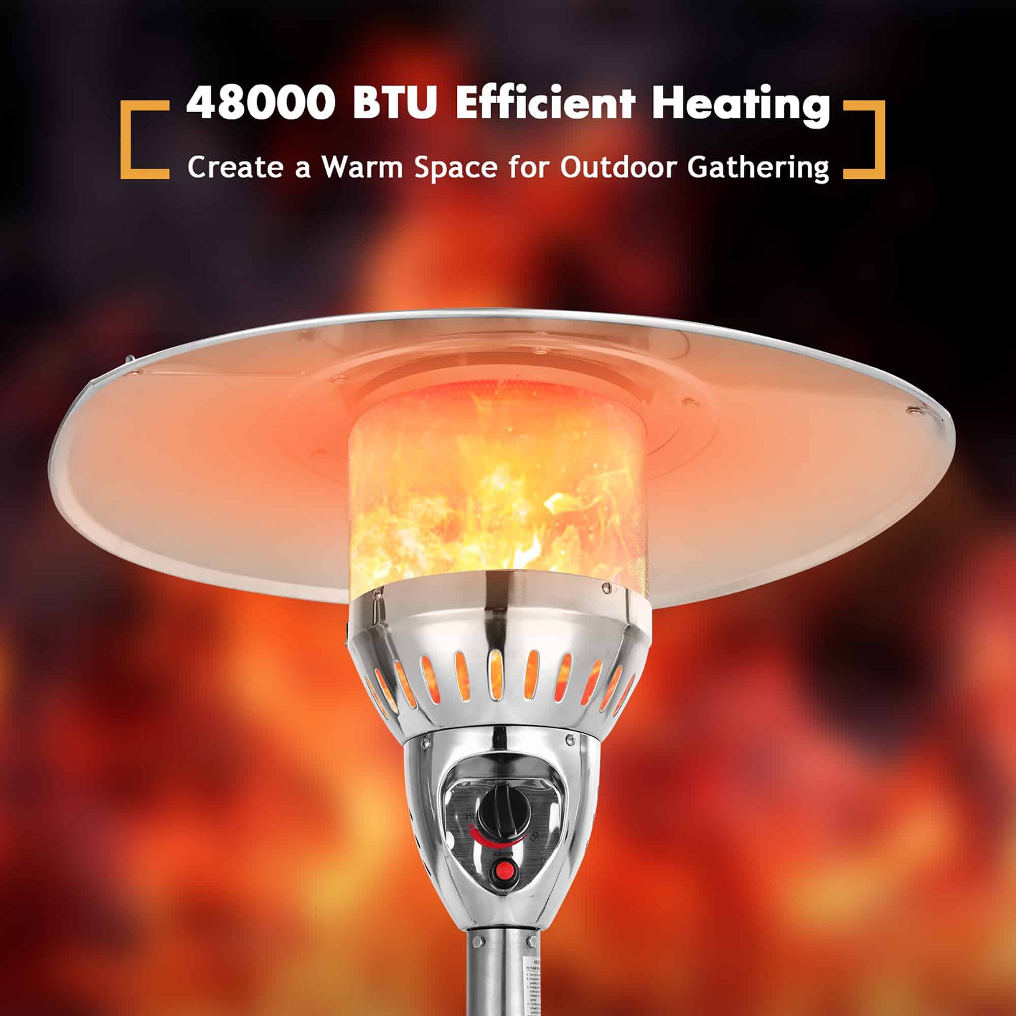CASAINC 48000-BTU Silver Steel Floorstanding Liquid Propane Patio Heater
