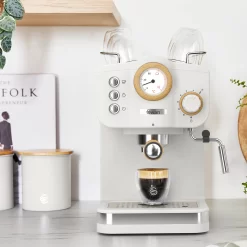 SWAN Stainless Steel Espresso Machine with Drip Tray (White)