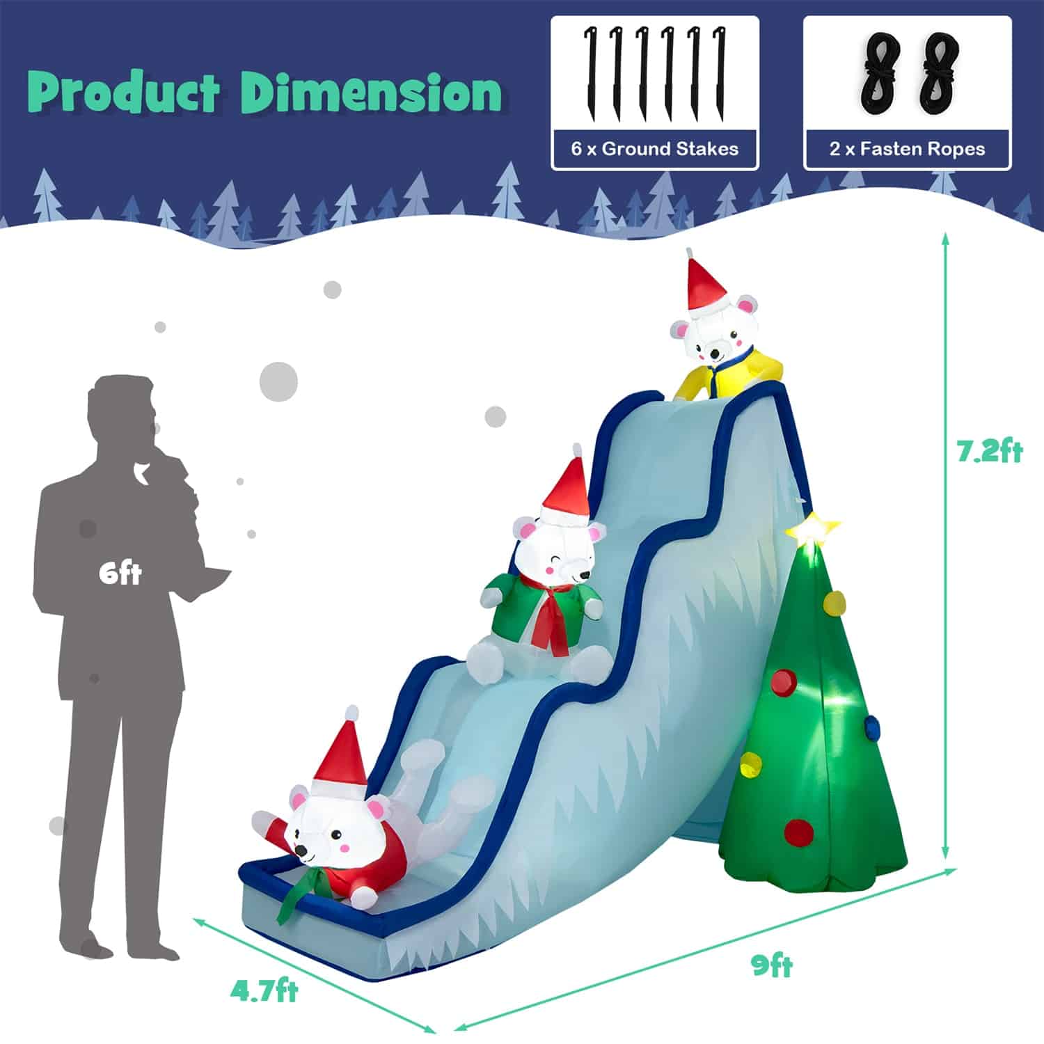 WELLFOR 7.2-ft Lighted Bear Christmas Inflatable