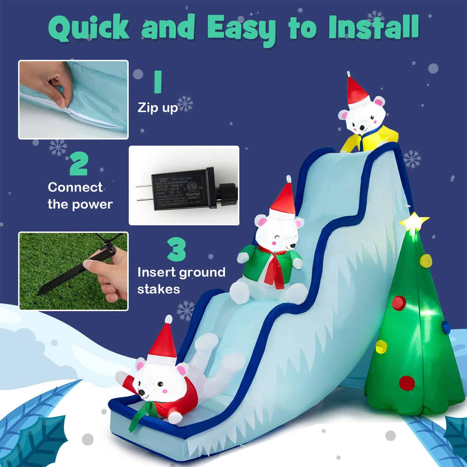 WELLFOR 7.2-ft Lighted Bear Christmas Inflatable
