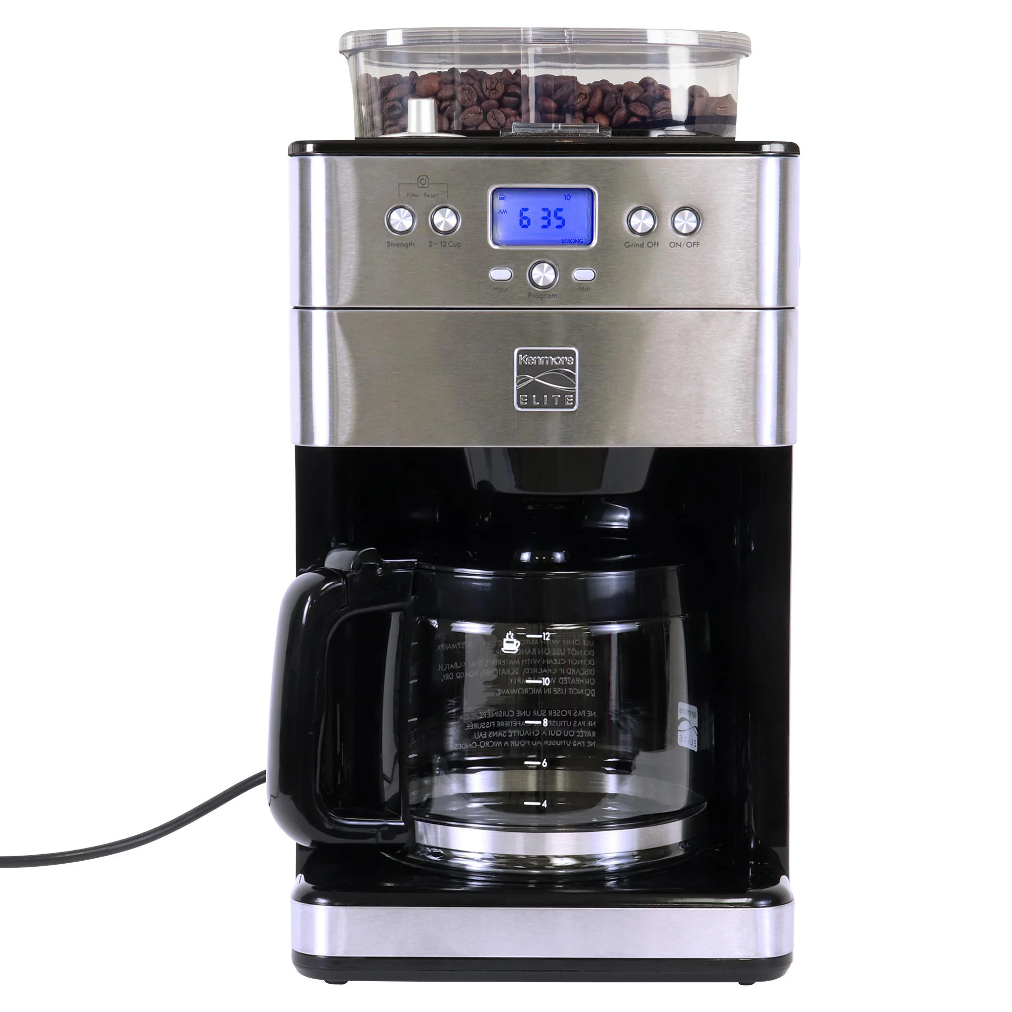 Kenmore Elite Grind and Brew Programmable 12-Cup Programmable Drip Coffee Maker with Automatic Shut-off (Stainless Steel and Black)