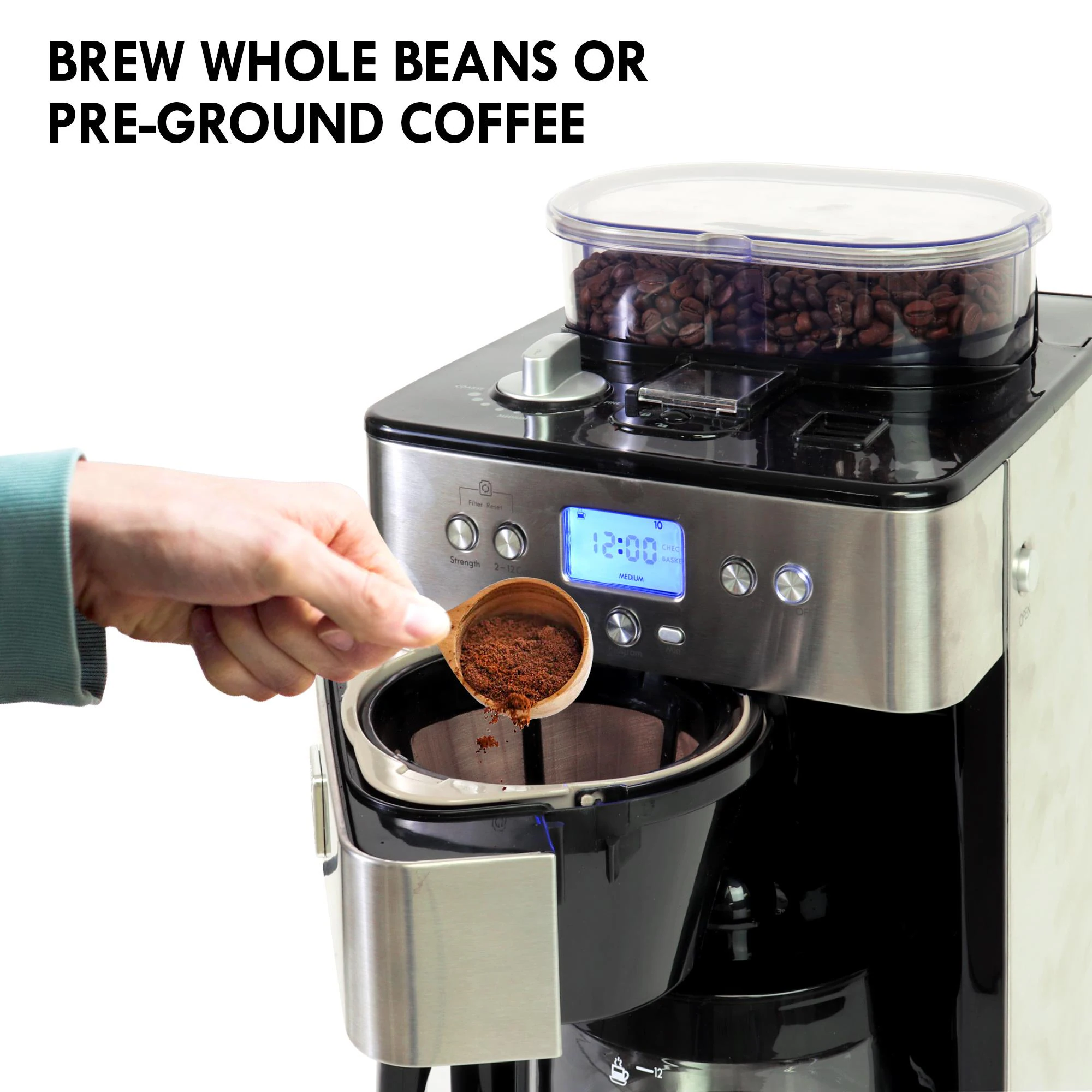 Kenmore Elite Grind and Brew Programmable 12-Cup Programmable Drip Coffee Maker with Automatic Shut-off (Stainless Steel and Black)