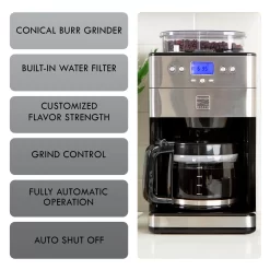 Kenmore Elite Grind and Brew Programmable 12-Cup Programmable Drip Coffee Maker with Automatic Shut-off (Stainless Steel and Black)