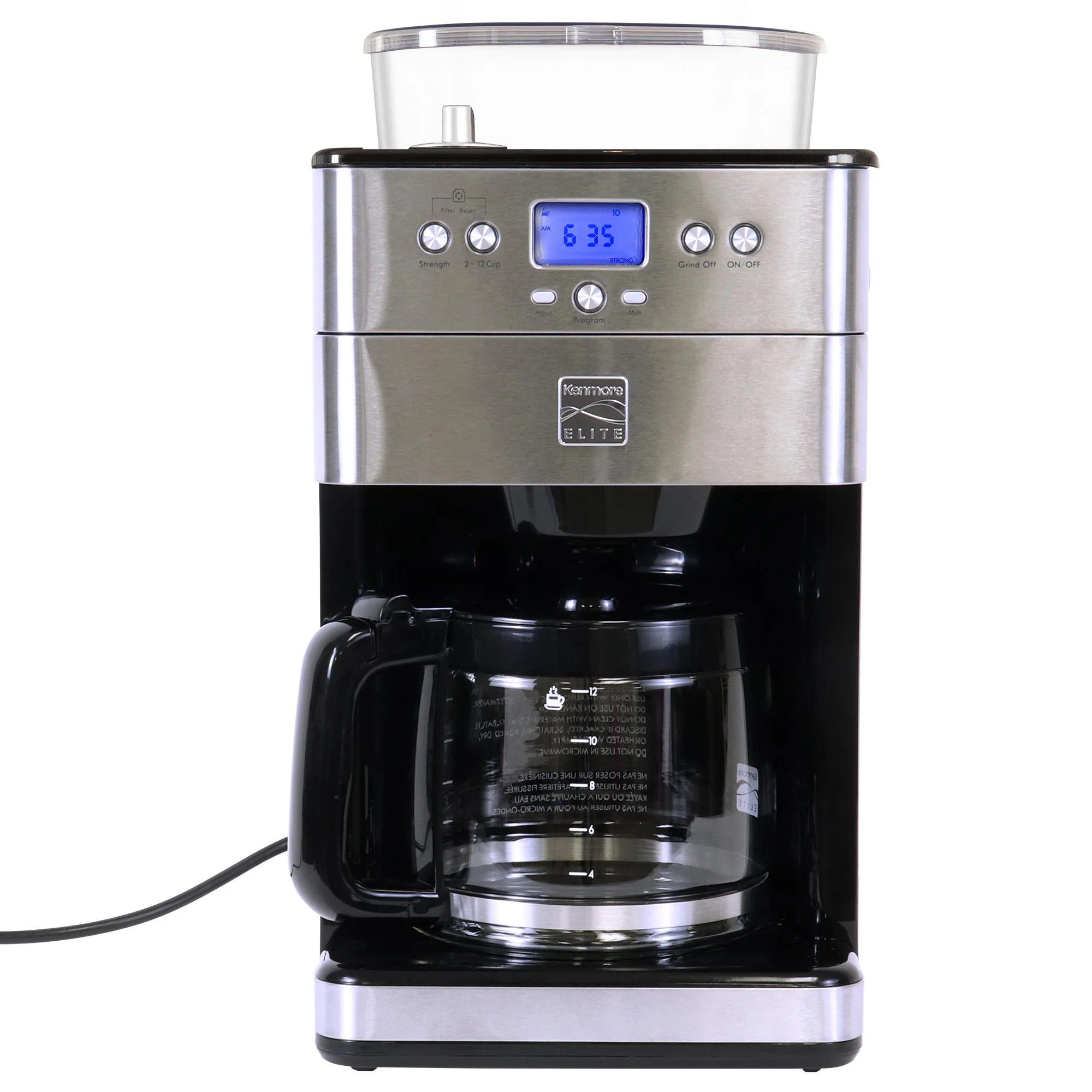 Kenmore Elite Grind and Brew Programmable 12-Cup Programmable Drip Coffee Maker with Automatic Shut-off (Stainless Steel and Black)
