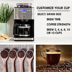 Kenmore Elite Grind and Brew Programmable 12-Cup Programmable Drip Coffee Maker with Automatic Shut-off (Stainless Steel and Black)